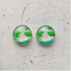 12mm Art Glass Backed Cabochons - Lake Edge - Per Pair