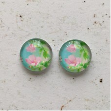 12mm Art Glass Backed Cabochons - Pretty Flowers - Per Pair