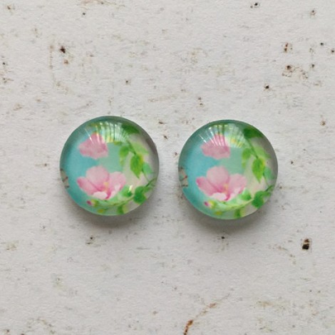 12mm Art Glass Backed Cabochons - Pretty Flowers