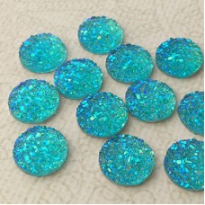 12mm Aqua Blue AB Druzy Resin Cabochons - Pack of 10