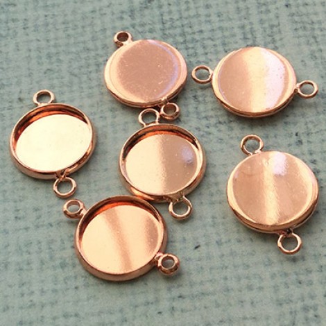 12mm ID Round Rose Gold Plated Brass 2-Hole Bezel Link