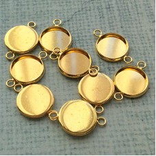 12mm ID Round Gold Plated Brass 2-Loop Bezel Link - Pack of 20