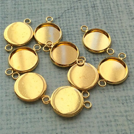 12mm ID Round Gold Plated Brass 2-Loop Bezel Link