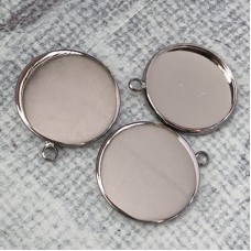 20mm ID Gunmetal Plated Brass Pendant Bezel Trays - Horizontal Bail - Pack of 4