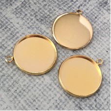 20mm ID Gold Plated Brass Pendant Bezel Trays - Horizontal Bail - Pack of 4