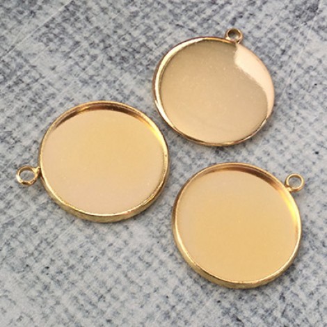 20mm ID Gold Plated Brass Pendant Bezel Trays - Horizontal Bail - Pack of 4