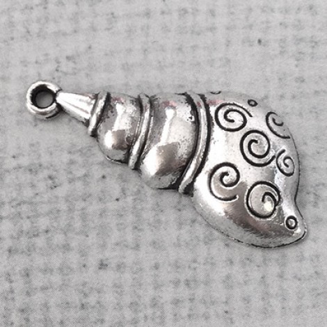 30x15mm Antique Silver Plated Sea Life Charms - Conch Shell - Pack of 2