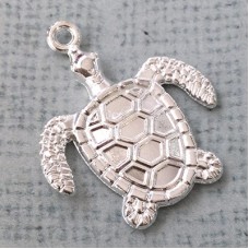 39x34mm Bright Silver Plated Sea Life Pendant - Large Turtle - Each