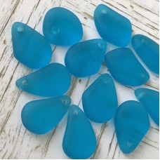10-15mm Sea Glass Pebble Tiny Drops - Pacific Blue - Pack of 12