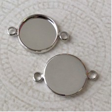 12mm ID Round Rhodium Silver Colour Plated 2-Loop Bezel Links - Pack of 20