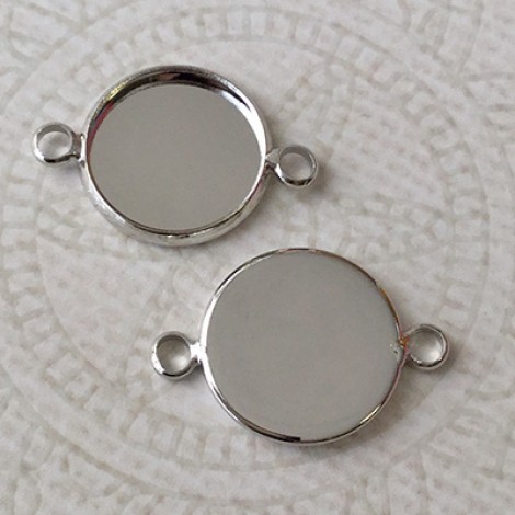 12mm ID Round Rhodium Silver Colour Plated 2-Loop Bezel Link