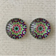 12mm Art Glass Backed Cabochons - Rainbow Kaleidescope 11 - Per Pair