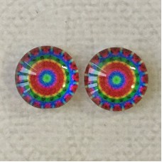 12mm Art Glass Backed Cabochons - Rainbow Kaleidescope 2 - Per Pair