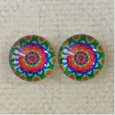 12mm Art Glass Backed Cabochons - Rainbow Kaleidescope 4 - Per Pair