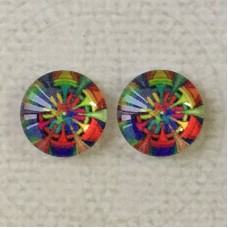 12mm Art Glass Backed Cabochons - Rainbow Kaleidescope 5 - Per Pair