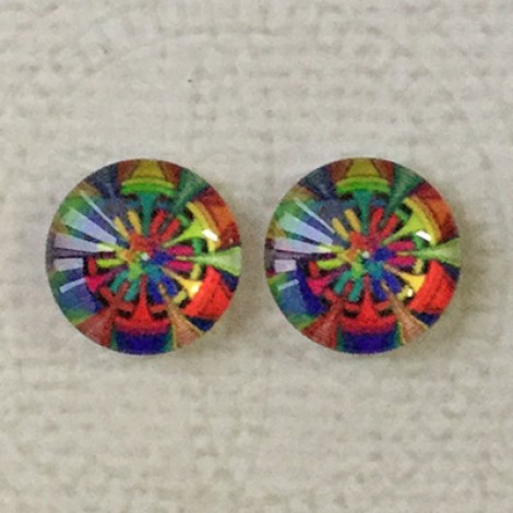 12mm Art Glass Backed Cabochons - Rainbow Kaleidescope 5 - Per Pair 12mm Art Glass Backed Cabochons - Rainbow Kaleidescope 5 - Per Pair