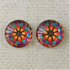 12mm Art Glass Backed Cabochons - Rainbow Kaleidescope 6 - Per Pair