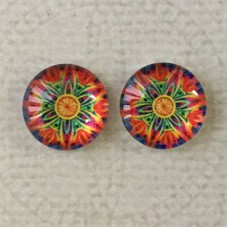 12mm Art Glass Backed Cabochons - Rainbow Kaleidescope 7 - Per Pair