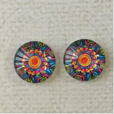 12mm Art Glass Backed Cabochons - Rainbow Kaleidescope 8 - Per Pair