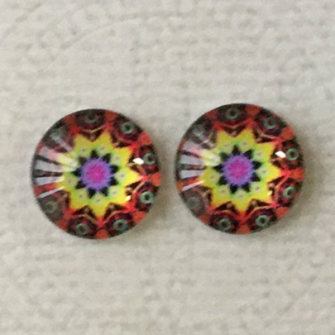 12mm Art Glass Backed Cabochons - Rainbow Kaleidescope 9 - Per Pair 12mm Art Glass Backed Cabochons - Rainbow Kaleidescope 9 - Per Pair