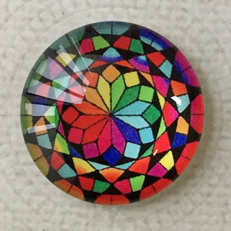 25mm Art Glass Backed Cabochons - Rainbow Kaleidescope 1 - Each 25mm Art Glass Backed Cabochons - Rainbow Kaleidescope 1 - Each