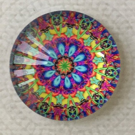 25mm Art Glass Backed Cabochons - Rainbow Kaleidescope 10 - Each