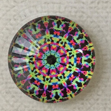 25mm Art Glass Backed Cabochons - Rainbow Kaleidescope 11 - Each