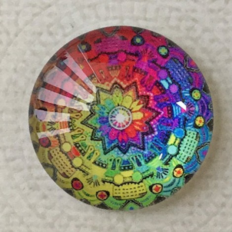 25mm Art Glass Backed Cabochons - Rainbow Kaleidescope 3 - Each