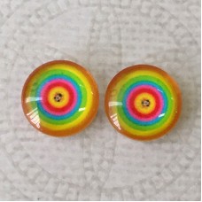 12mm Art Glass Backed Cabochons - Rainbows 3 - Per Pair