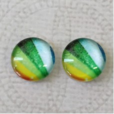 12mm Art Glass Backed Cabochons - Rainbows 6 - Per Pair