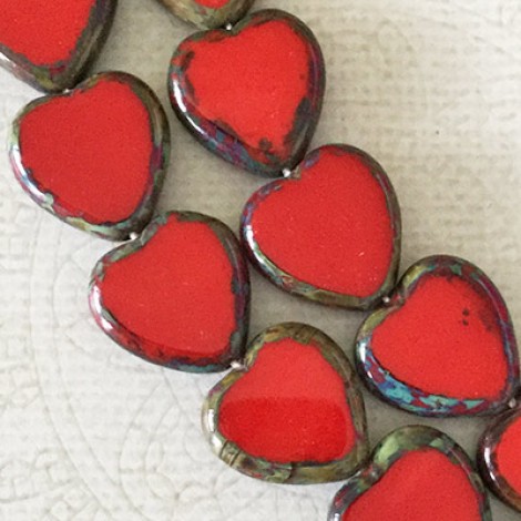 15x15mm Cz Table Cut Heart Beads - Opaque Red Picasso