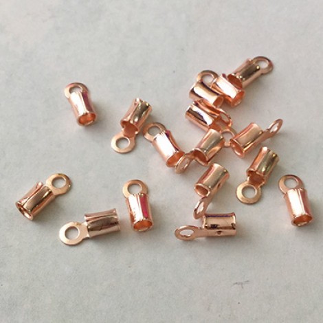 3x7mm (2.3mm ID) Rose Gold Cord Plated End Crimp Tip with Loop - Pack of 10 3x7mm (2.3mm ID) Rose Gold Cord Plated End Crimp Tip with Loop - Pack of 10
