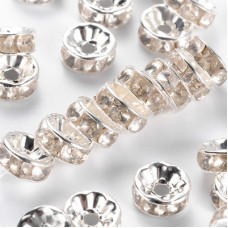 8mm Silver Plated Brass Crystal Rhinestone Rondelles - Pack of 10