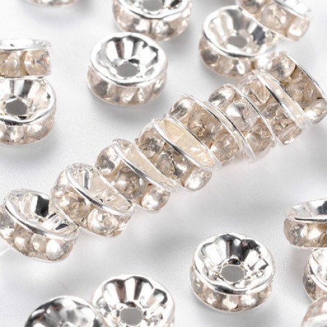 8mm Silver Plated Brass Crystal Rhinestone Rondelles