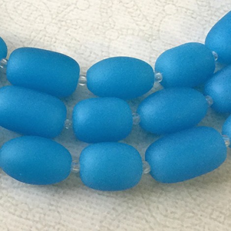 16-20x12mm Cultured Sea Glass Nugget Beads - Opaque Blue Opal