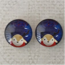 12mm Art Glass Backed Cabochons  - Santa Design 1 - Per Pair