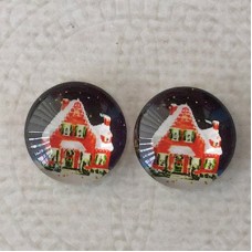 12mm Art Glass Backed Cabochons  - Santa Design 3 - Per Pair