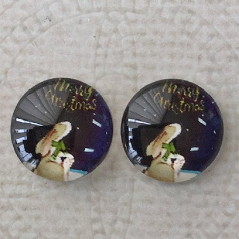 12mm Art Glass Backed Cabochons - Santa Design 5 - Per Pair 12mm Art Glass Backed Cabochons - Santa Design 5 - Per Pair