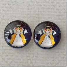 12mm Art Glass Backed Cabochons  - Santa Design 7 - Per Pair