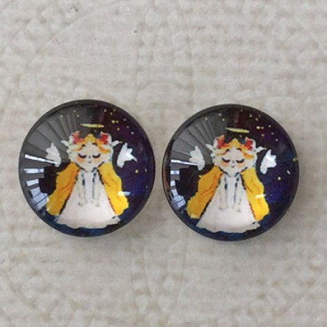12mm Art Glass Backed Cabochons - Santa Design 7 - Per Pair 12mm Art Glass Backed Cabochons - Santa Design 7 - Per Pair