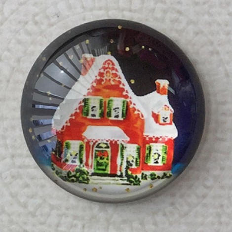 25mm Art Glass Backed Cabochons - Santa Designs 6 - Each