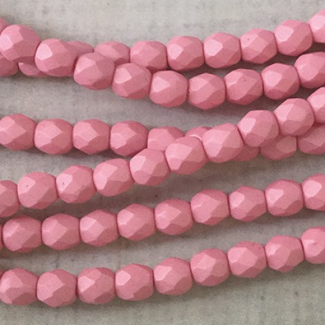 4mm Czech Firepolish Beads - Saturated Pink
