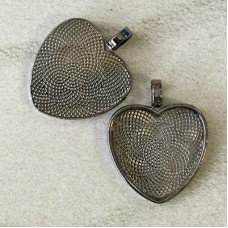 25mm ID Gunmetal Plated Heart Pendant Cabochon Setting - Pack of 2