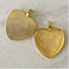 25mm ID Gold Plated Heart Pendant Cabochon Setting - Each