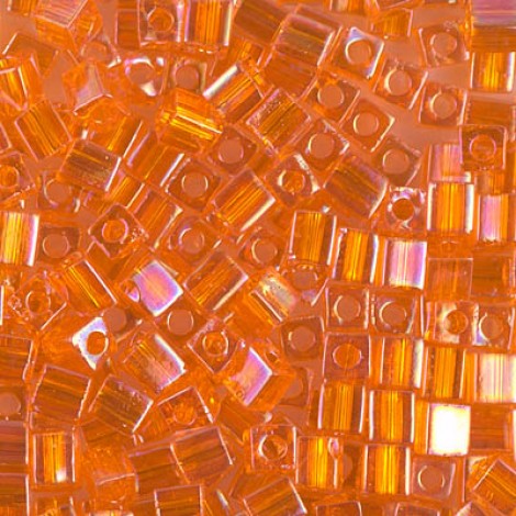 4mm Miyuki Cube Seed Beads - Transparent Orange AB - 12gm