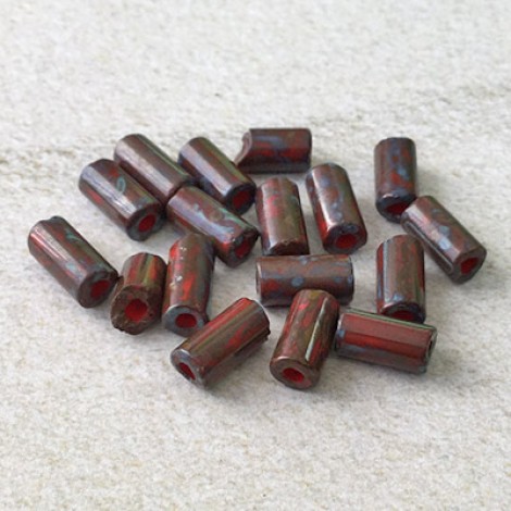 8x4mm Czech Limited Edition Tube Seed Beads - Red Dark Travertine