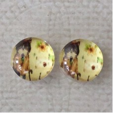 10mm Art Glass Backed Cabochons  - Cosmopolitan Cats 8 - Per Pair
