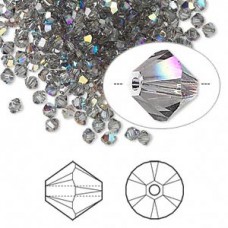 4mm Swarovski Crystal Bicones - Black Diamond AB - Pack of 10