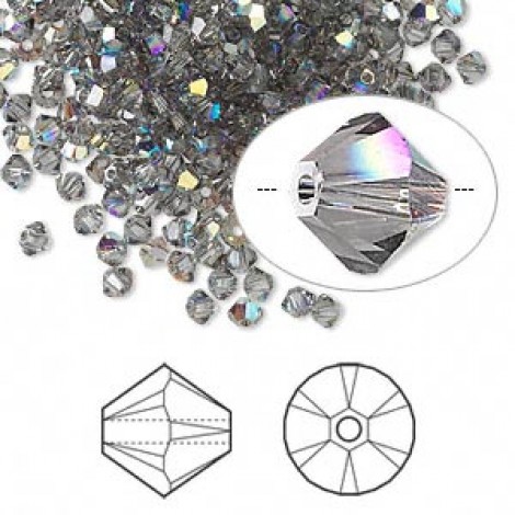 4mm Swarovski Crystal Bicones - Black Diamond AB