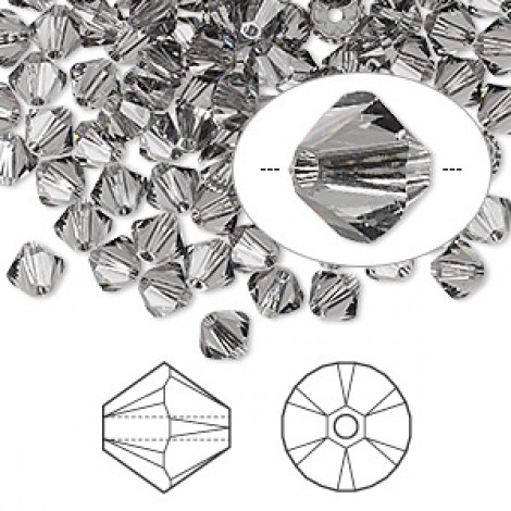 3mm Swarovski Crystal Faceted Bicones - Black Diamond